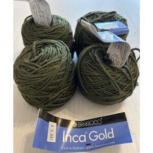 Lot of 4 Balls Berroco Inca Dark Green Yarn Merino Silk 50g/122yd Color 6448